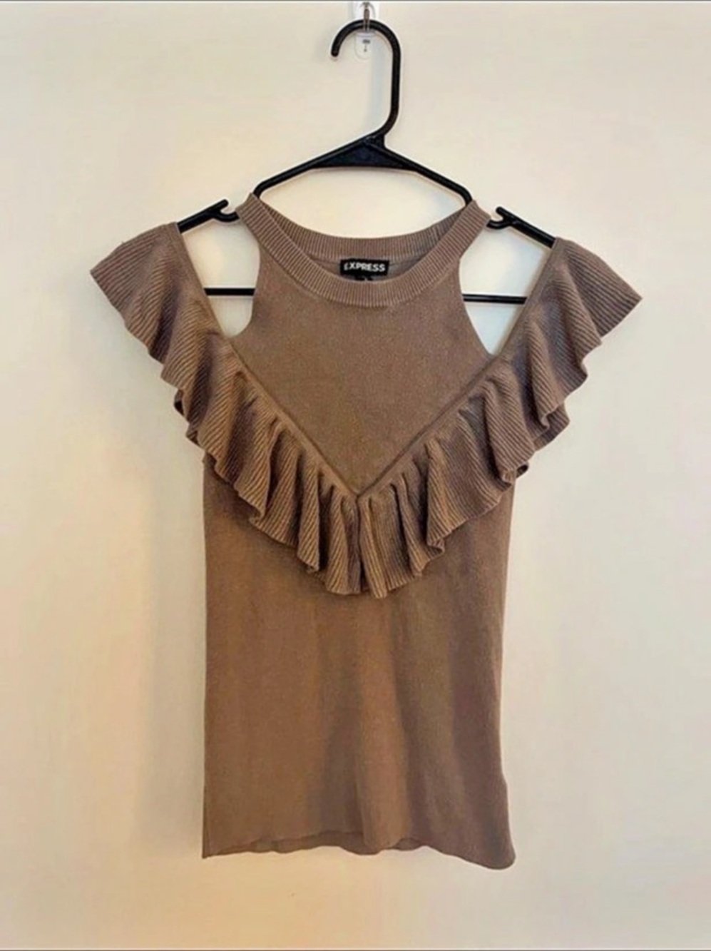 Express Ruffle Short Sleeve Top in Brown Size Small